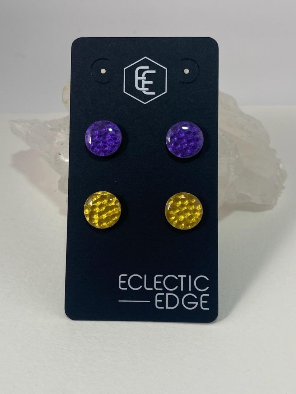 Eclectic Edge Hammered Purple and Hammered Gold Round Stud Earrings Set 13mm